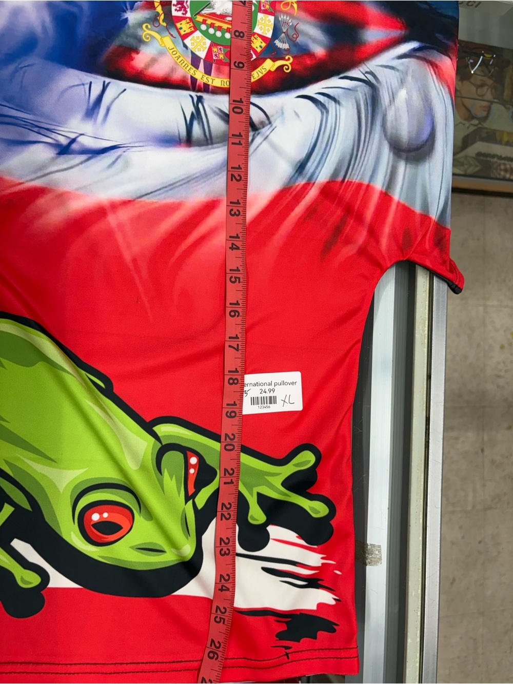 Casual Corner Red Tee with Green Frog Graphic